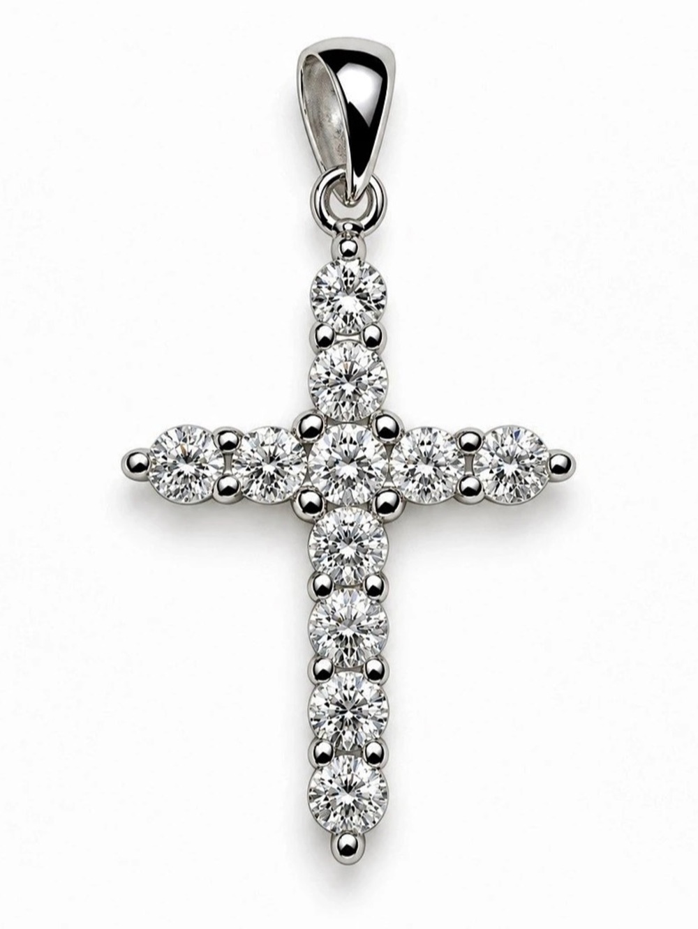 14k White Gold 1Carat Natural Diamond Cross Pendant
